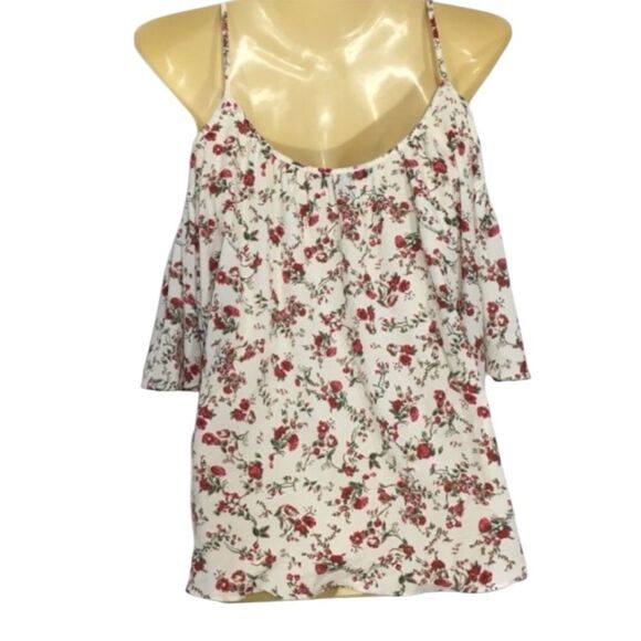 NWT French‎ Connection Floral Cold Shoulder Blouse Ruffle Sleeve Boho Top Blouse - Picture 4 of 10
